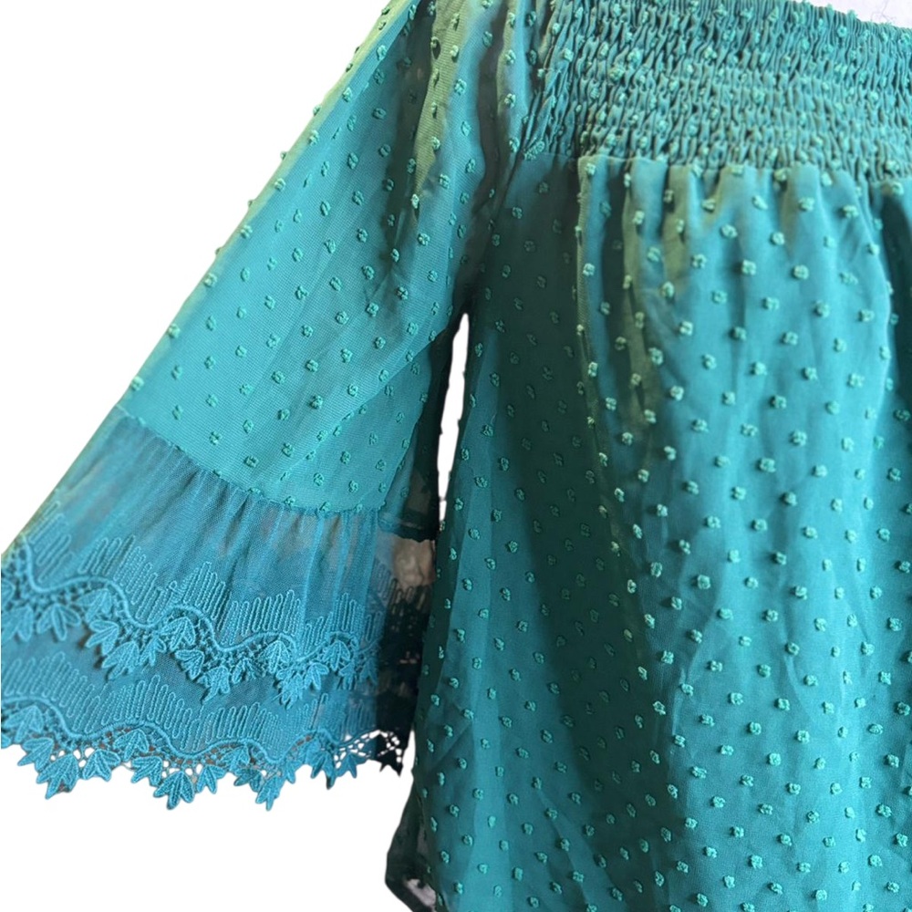 Teal Lace Trim Women Top